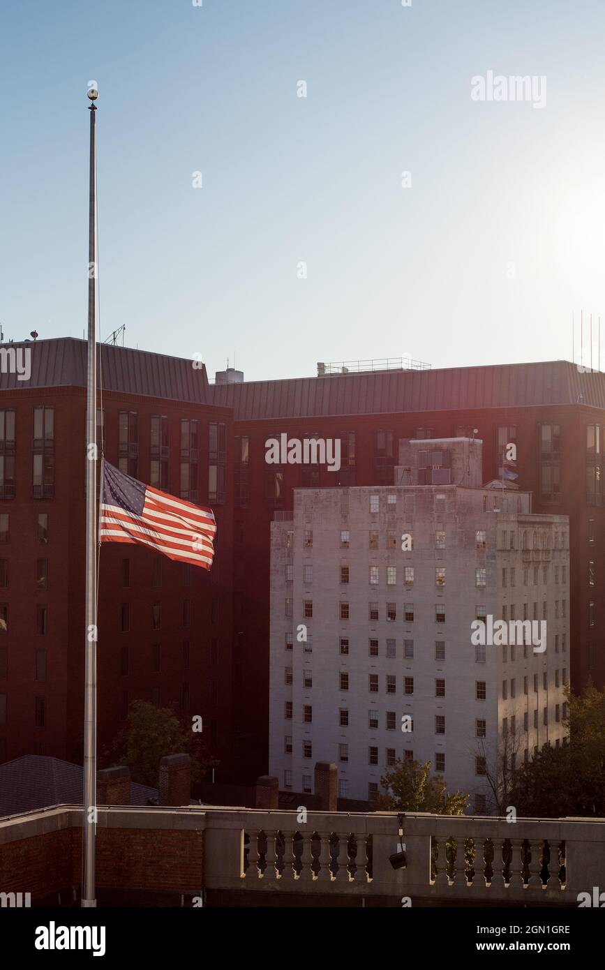 US flag flying half mast in Washington DC Stock Photo Alamy