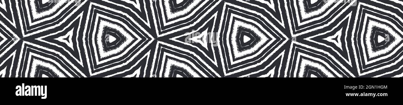 Mosaic seamless border. Black symmetrical kaleidoscope background. exquisite decorative design element for background. Retro mosaic seamless design. Stock Photo