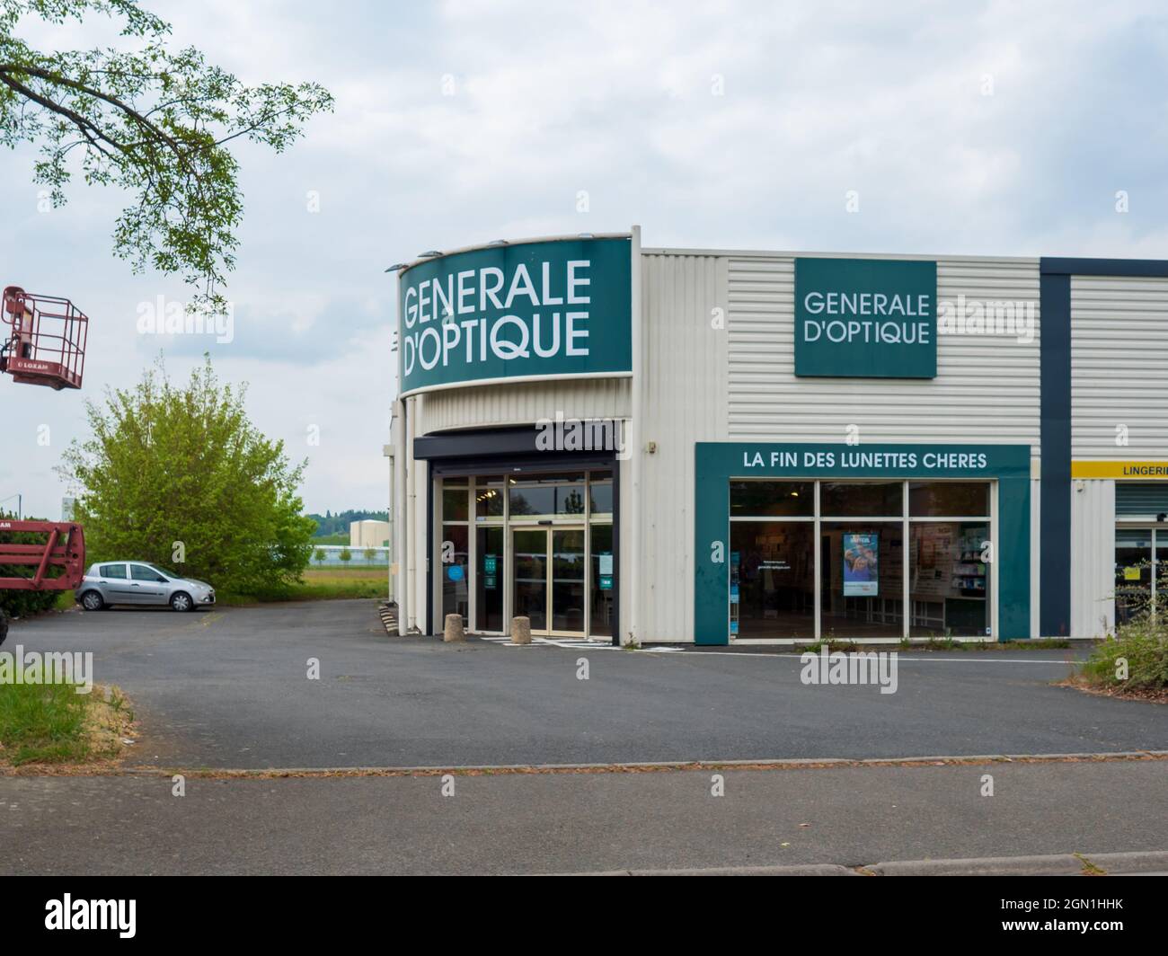 FLECHE, FRANCE - Jul 27, 2021: the  Brand on Front of french Store GENERALE D'OPTIQUE is famous brand for glasses Stock Photo