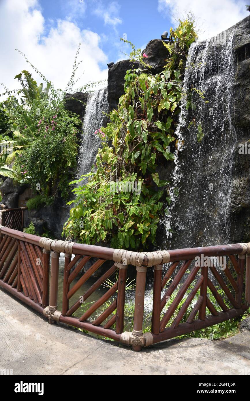 Oahu HI U.S.A. 6/3-4/2021. Polynesian Cultural Center. Opened 10/12/1963. Polynesian Islands: Samoa, Aotearoa, Fiji, Hawaii, Tahiti and Tonga. Shops Stock Photo
