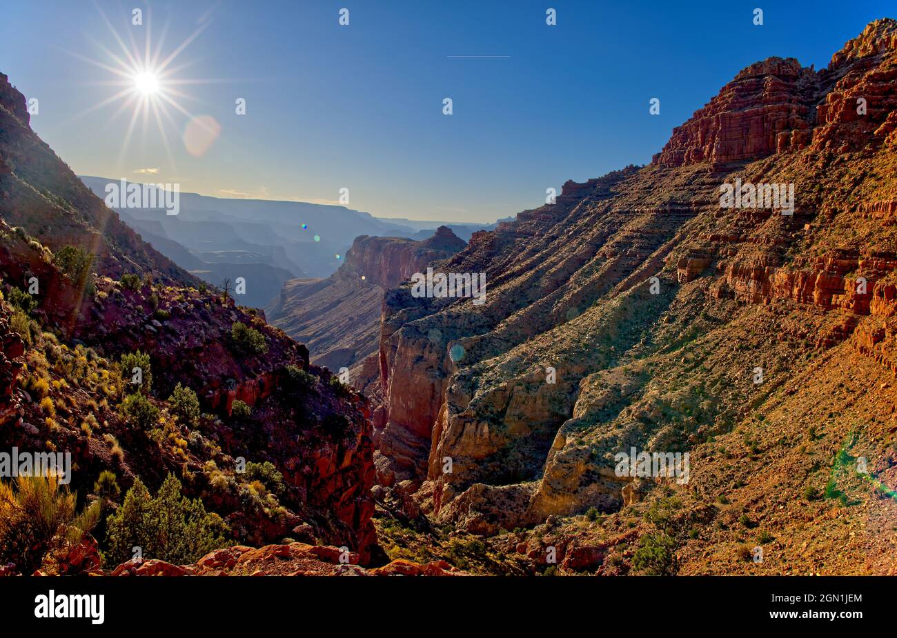 Grand Canyon viewed from the south side of 75 Mile Creek along the Tanner Trail. This trail is rarely used because it is rated as difficult and is onl Stock Photo