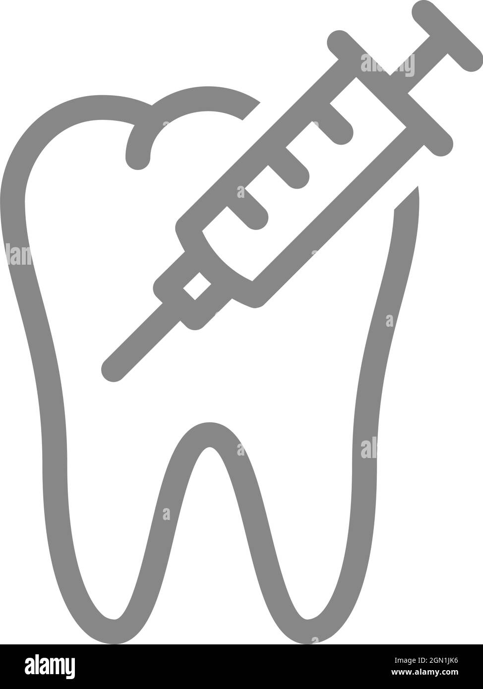 Medical syringe and tooth line icon. Vaccination, injection, anesthesia, dental treatment symbol Stock Vector