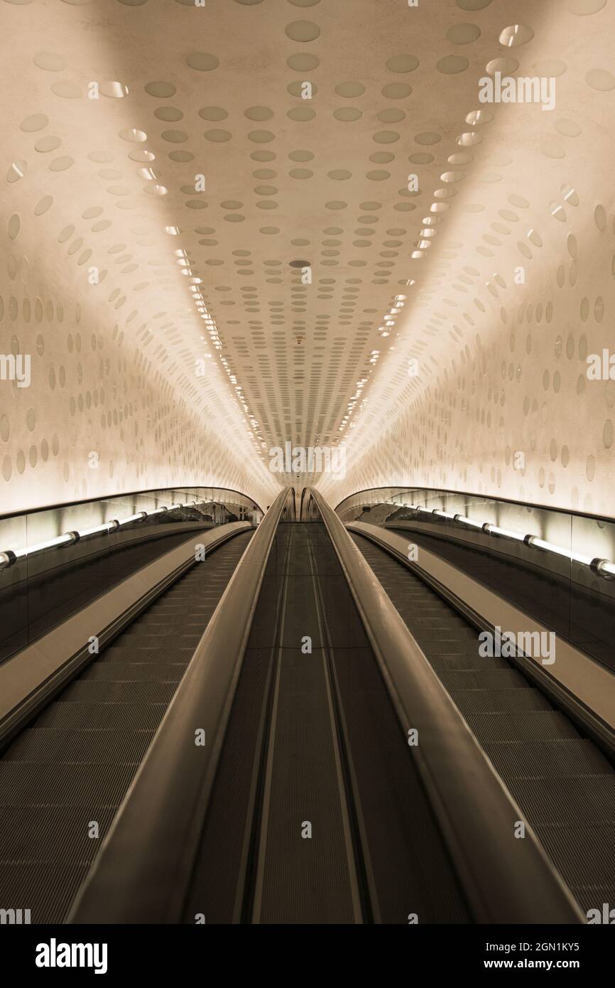 Longest escalator in Europe, in Elbphilharmonie, Hamburg, Germany Stock