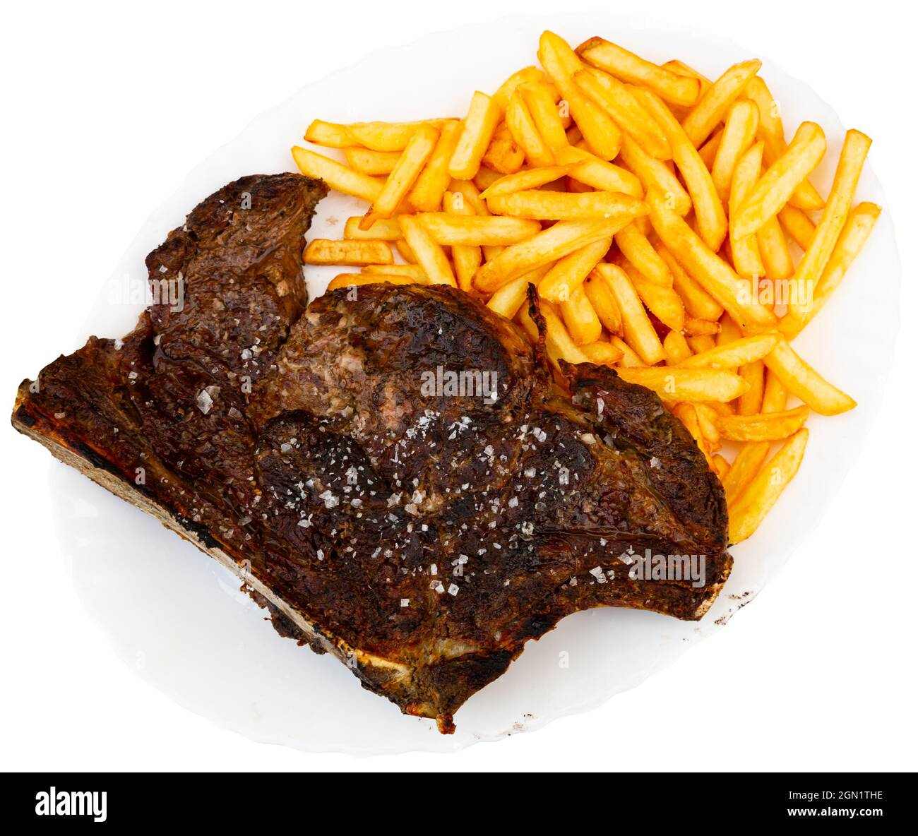 Grilled veal chop with french fries and sauces Stock Photo Alamy