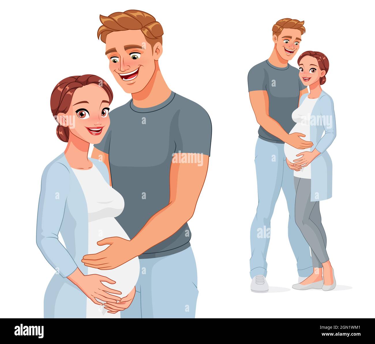 Happy man holding belly of his pregnant wife. Vector illustration Stock  Vector Image & Art - Alamy