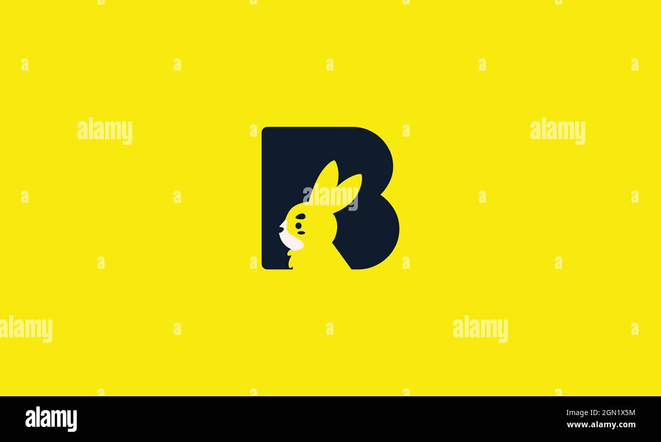 LETTER B AND BUNNY LOGO DESIGN WITH NEGATIVE SPACE EFFECT Stock Vector