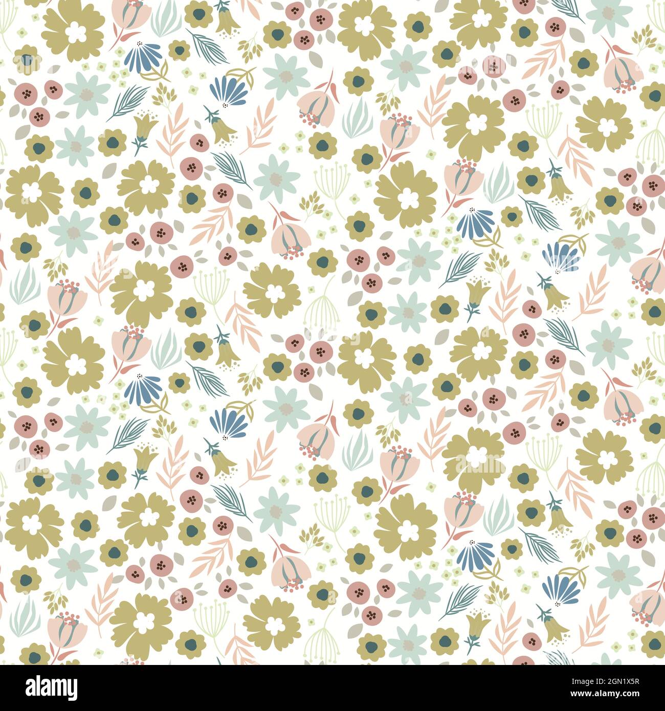 Tiny meadow flowers vintage retro style background seamless pattern ...