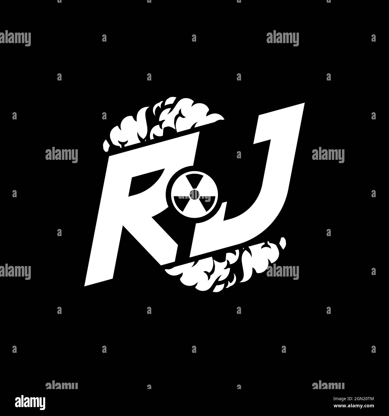 RJ Initial ESport Monogram with Shape and Smoke Style template vector Stock Vector