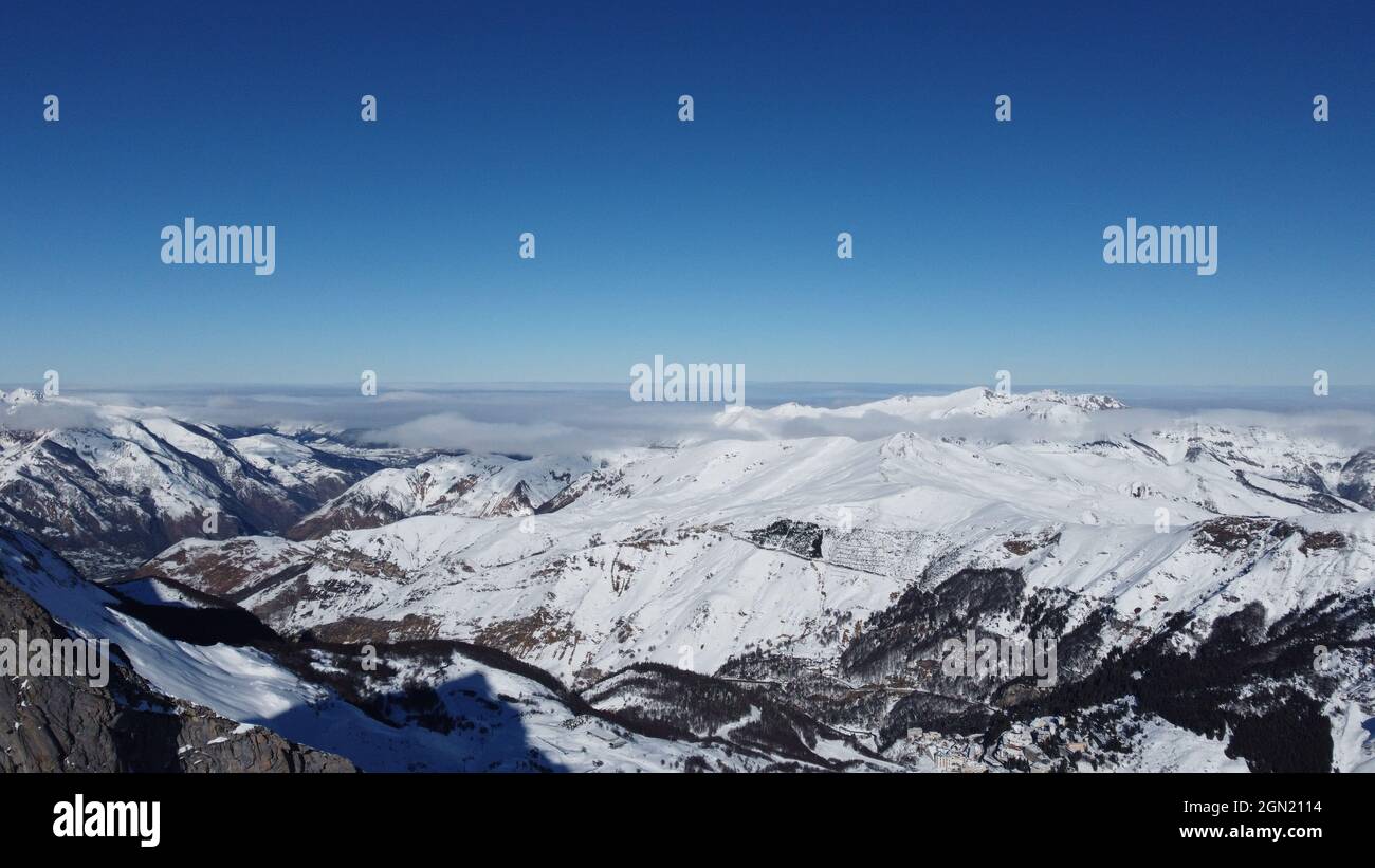 Aerial view of a snowy mountain Stock Photo - Alamy