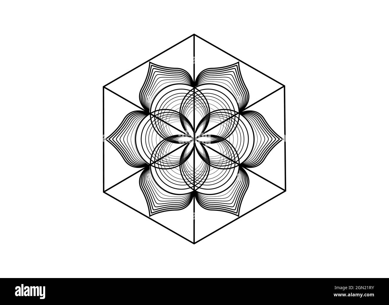 Seed of life symbol Sacred Geometry. Logo icon Geometric mystic mandala of alchemy esoteric Flower of Life. Vector black lines, Yantra, lotus chakra Stock Vector
