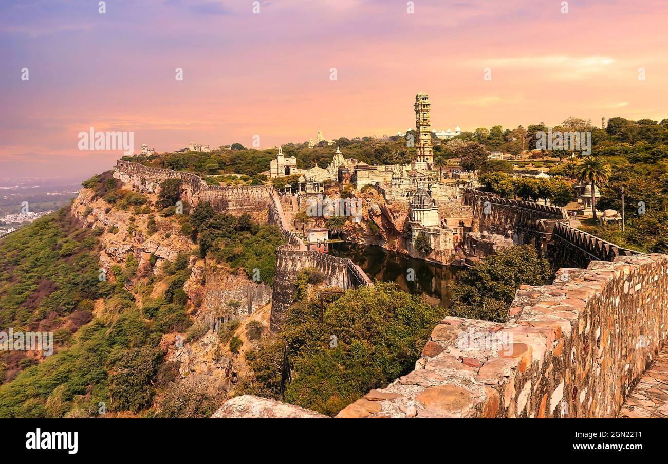 Chittorgarh Fort at Rajasthan. Chittor Fort is a UNESCO World Heritage site and one of the largest forts in India. Stock Photo