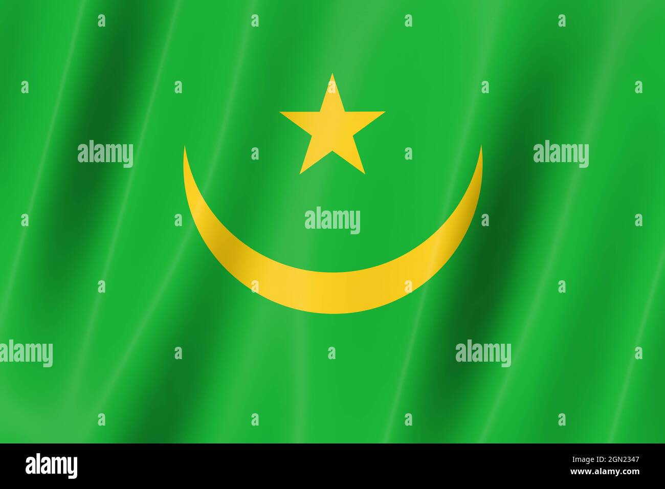 Mauritania flag of silk-3D panoramic illustration Stock Photo - Alamy