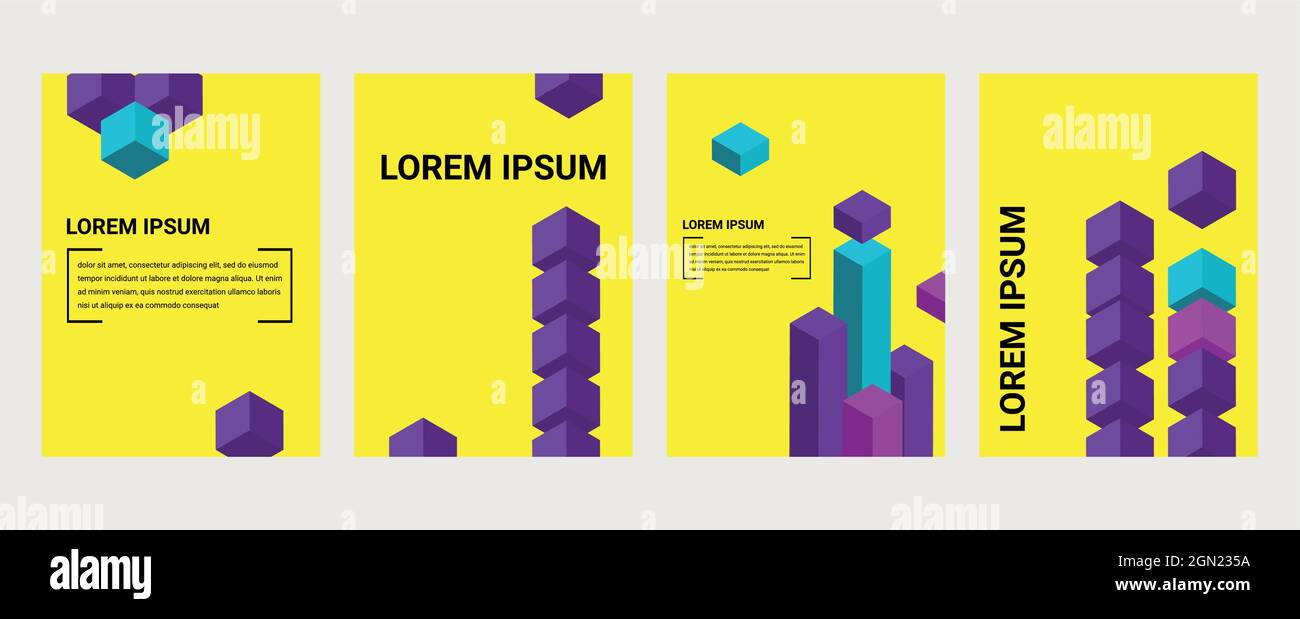 Blocks. Vector postcards set in isometric style Stock Vector