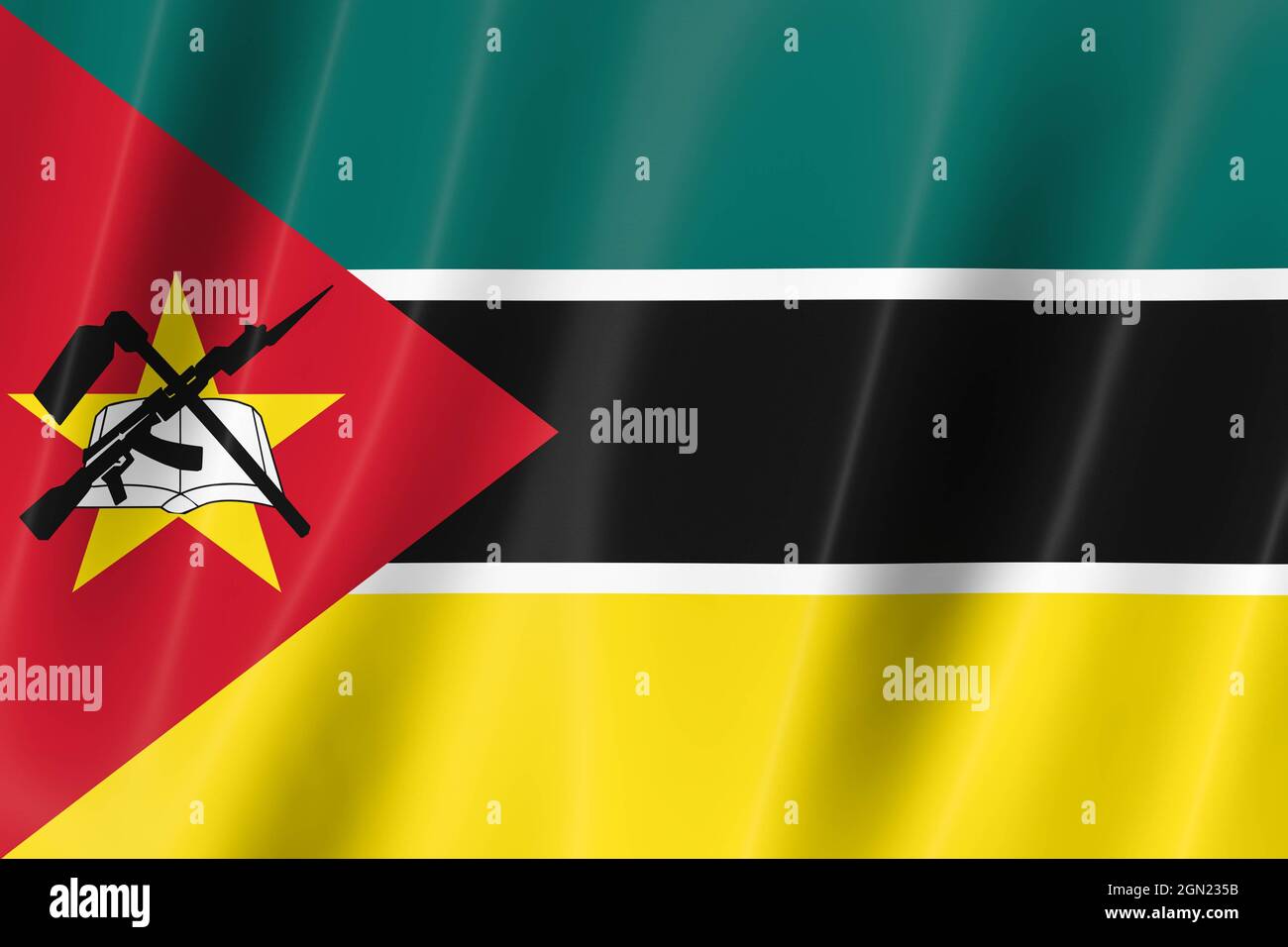 Mozambique flag of silk-3D panoramic illustration Stock Photo