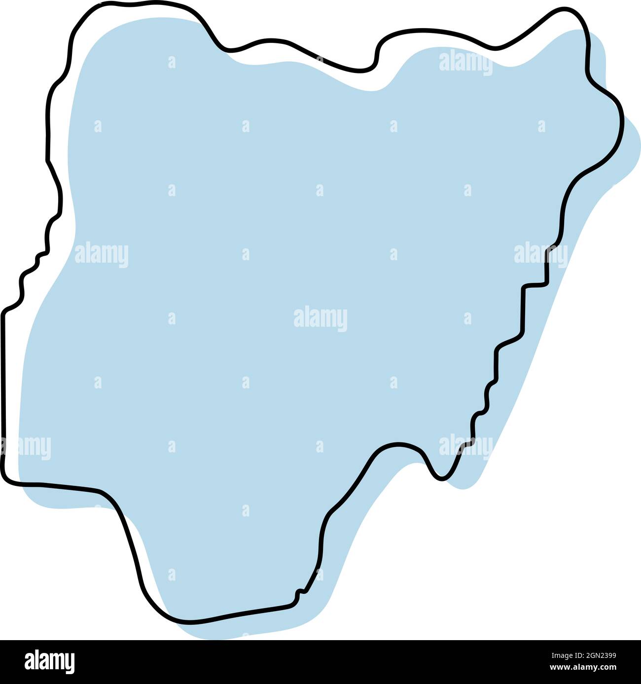 Stylized simple outline map of Nigeria icon. Blue sketch map of Nigeria ...