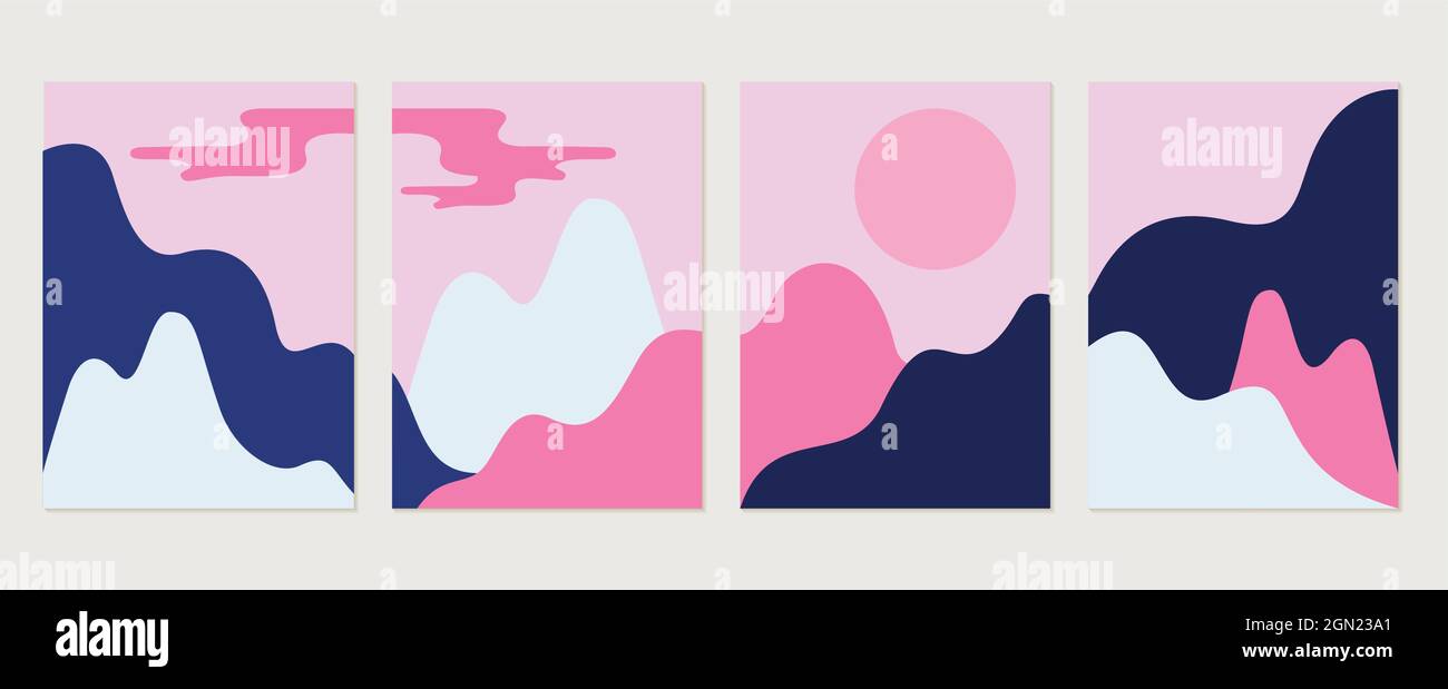 Vector illustrations set with abstract winter landscape Stock Vector