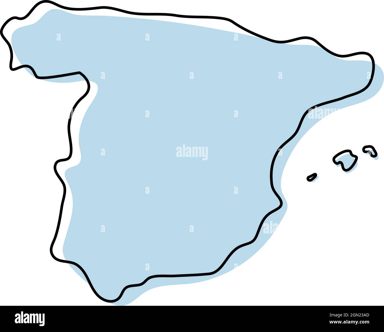 Stylized simple outline map of Spain icon. Blue sketch map of Spain ...
