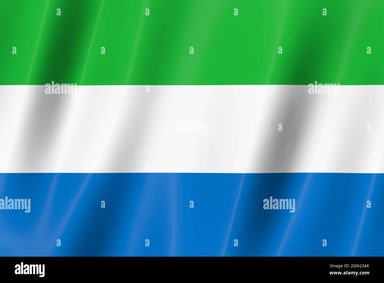 Sierra Leone flag of silk-3D panoramic illustration Stock Photo - Alamy