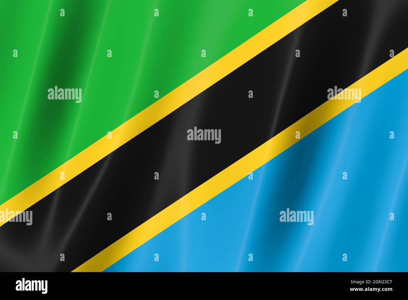 Tanzania flag of silk-3D panoramic illustration Stock Photo