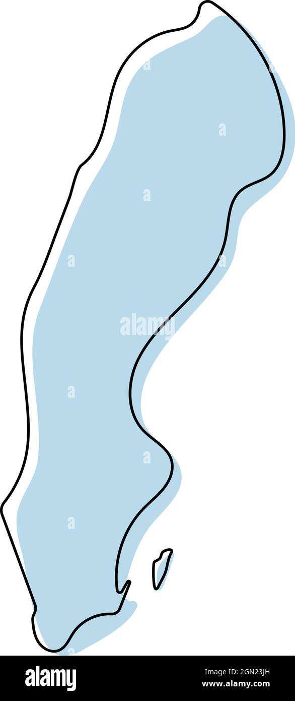 Stylized simple outline map of Sweden icon. Blue sketch map of Sweden ...