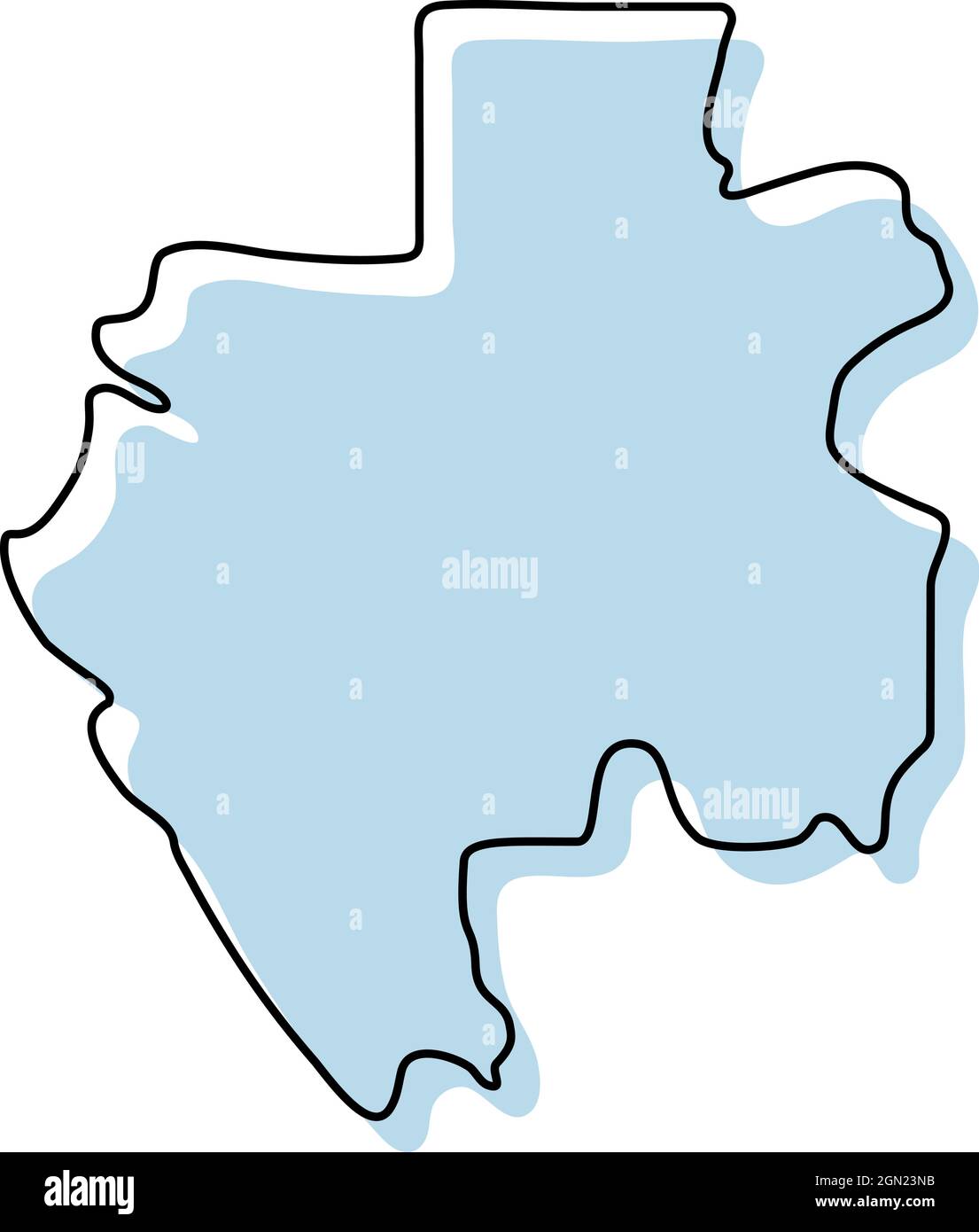Stylized simple outline map of Gabon icon. Blue sketch map of Gabon ...