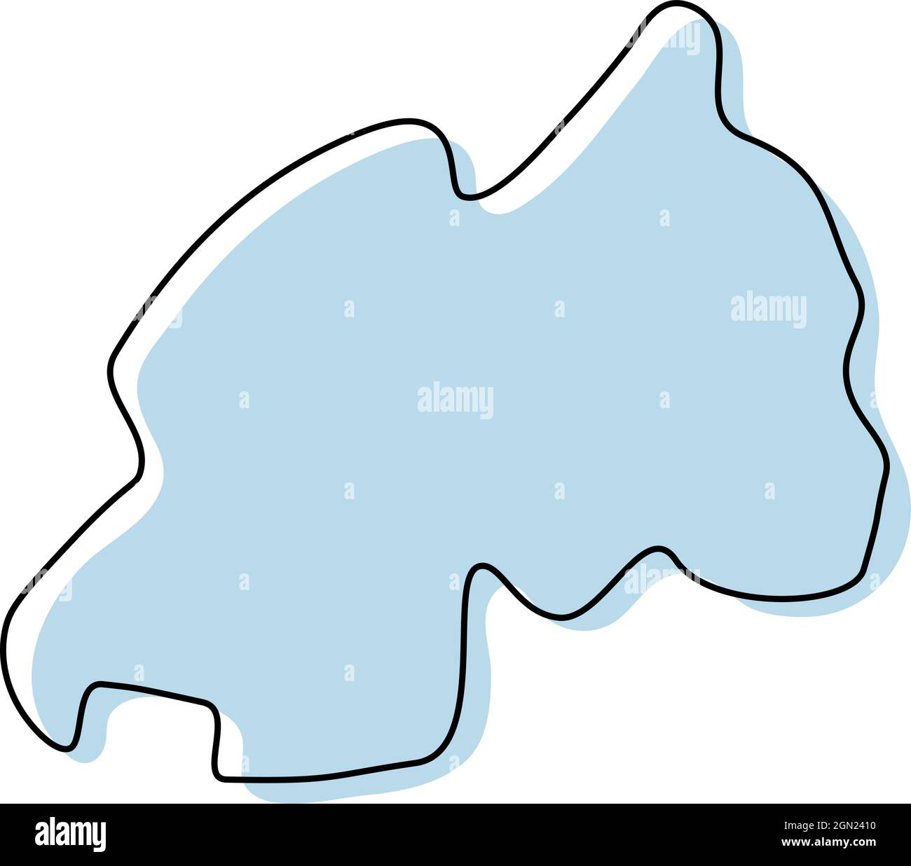 Stylized simple outline map of Rwanda icon. Blue sketch map of Rwanda ...
