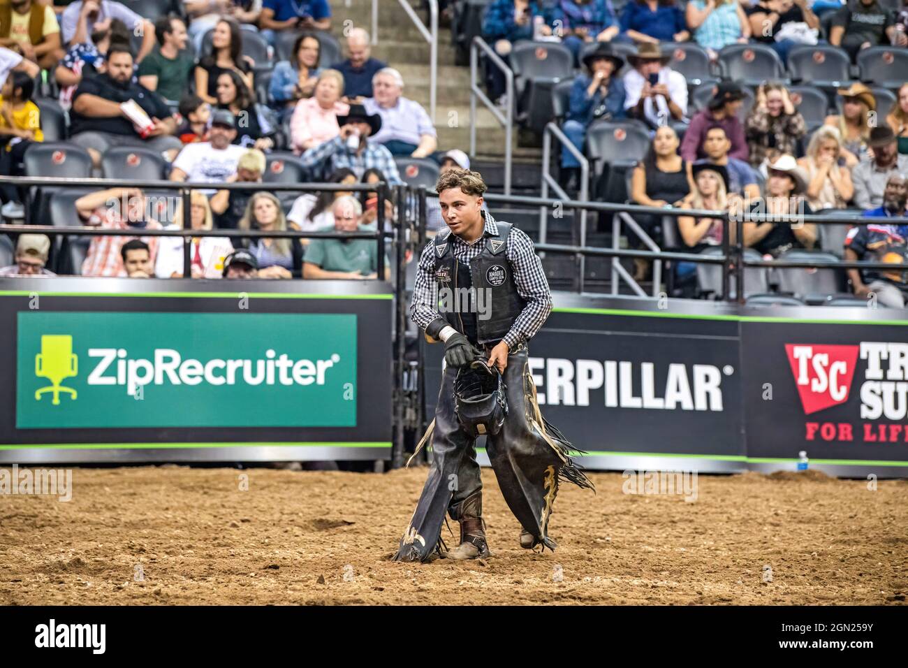 Newark, USA. 18th Sep, 2021. Austin Richardson rides get Nasty during the Professional Bull Riders 2021 Unleash The Beast event at Prudential Center in Newark. (Credit Image: © Ron Adar/SOPA Images via ZUMA Press Wire) Stock Photo
