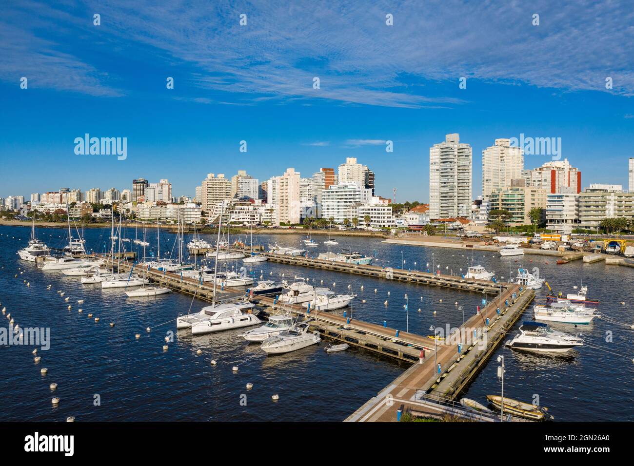 Aerial view of boats in marina
