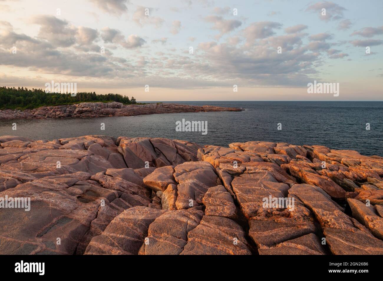 Smooth rocks on the Atlantic Ocean, Cape Breton Highlands National Park, Nova Scotia Stock Photo