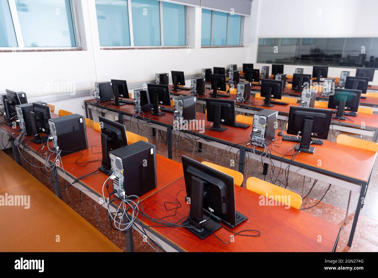 Multimedia classroom with computers Stock Photo Alamy