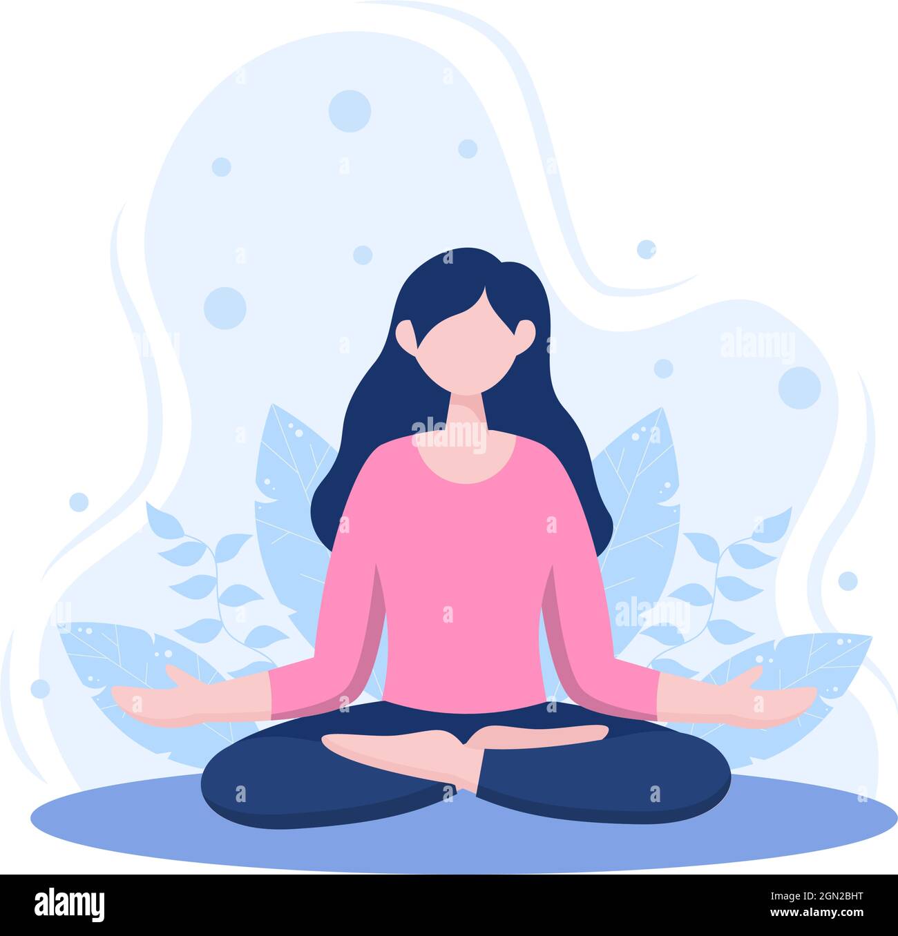 Relax or Yoga With Crossed Legs, Closed Eyes Meditating and Listening To Music at Home in Flat Cartoon Vector Illustration Stock Vector