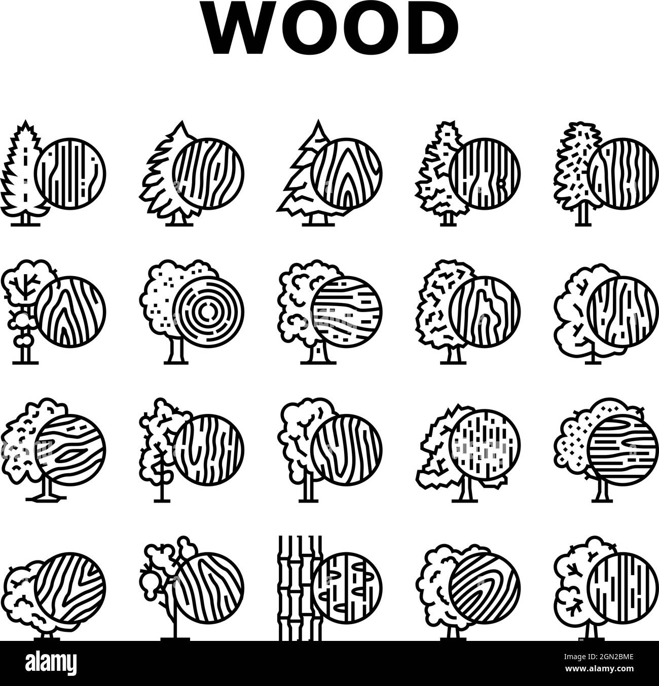 Wood Land Growth Natural Tree Icons Set Vector Stock Vector