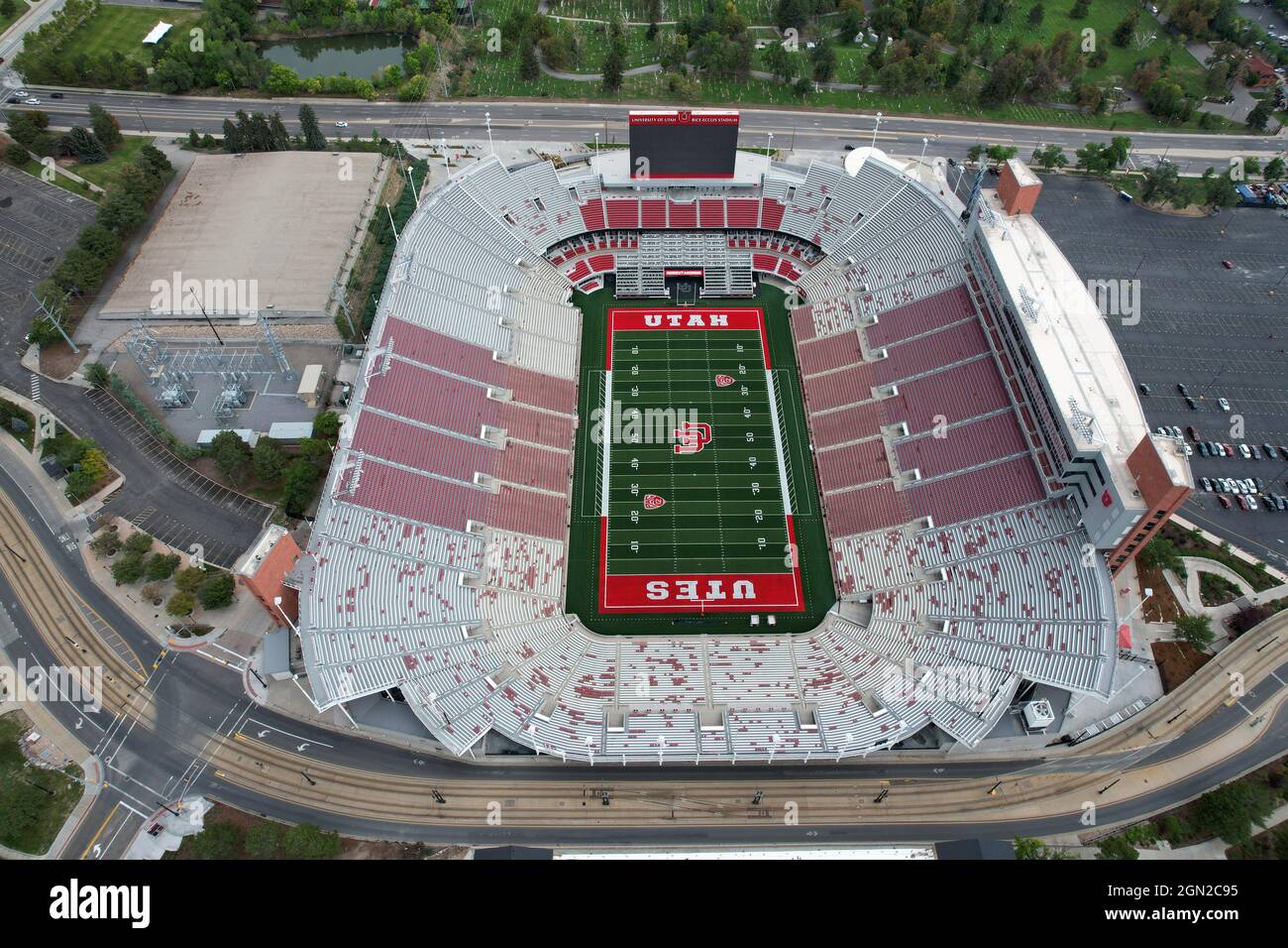 An aerial view of RiceEccles Stadium on the campus of the University of Utah, Sunday, Sept. 5
