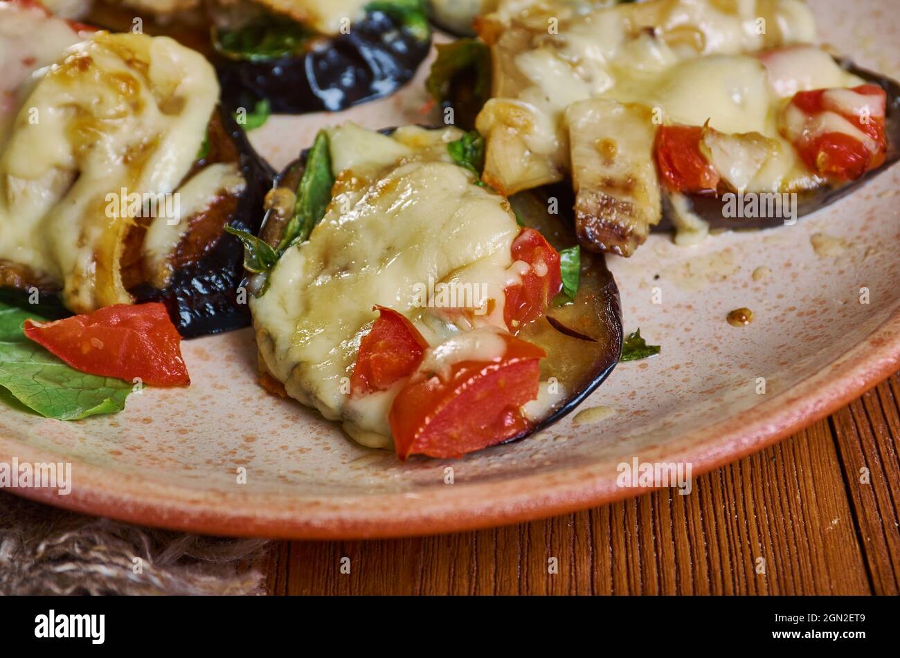 Melanzane al forno Baked eggplant with anchovies and cheese Stock Photo