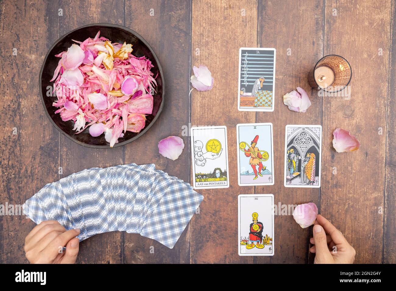 15th of september, 2021, Antwerp, Belgium, Magical scene, esoteric concept, fortune telling, tarot cards on a table. The concept of divination, astrology and esotericism, illustrative . High quality photo Stock Photo