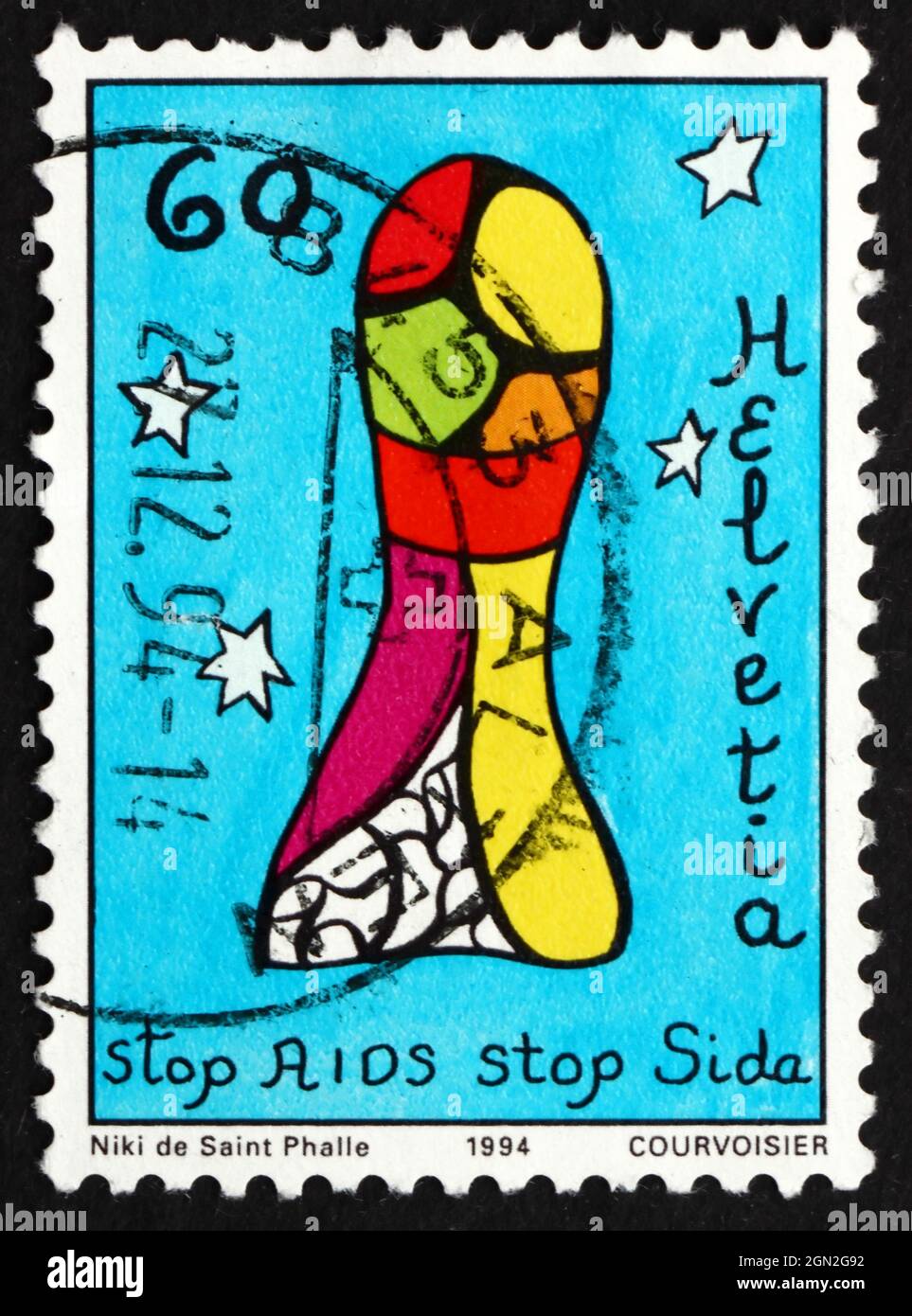 SWITZERLAND - CIRCA 1994: a stamp printed in the Switzerland shows Campaign to Stop Aids, Illustation by Niki de Saint Phalle, circa 1994 Stock Photo