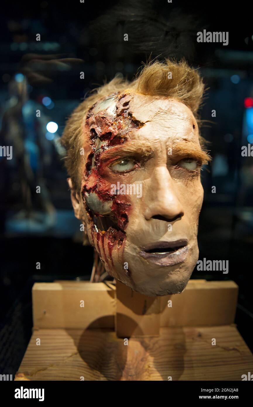 Display of special effects from the movie the Terminator at the Academy Museum of Motion Pictures, Los Angeles, California Stock Photo