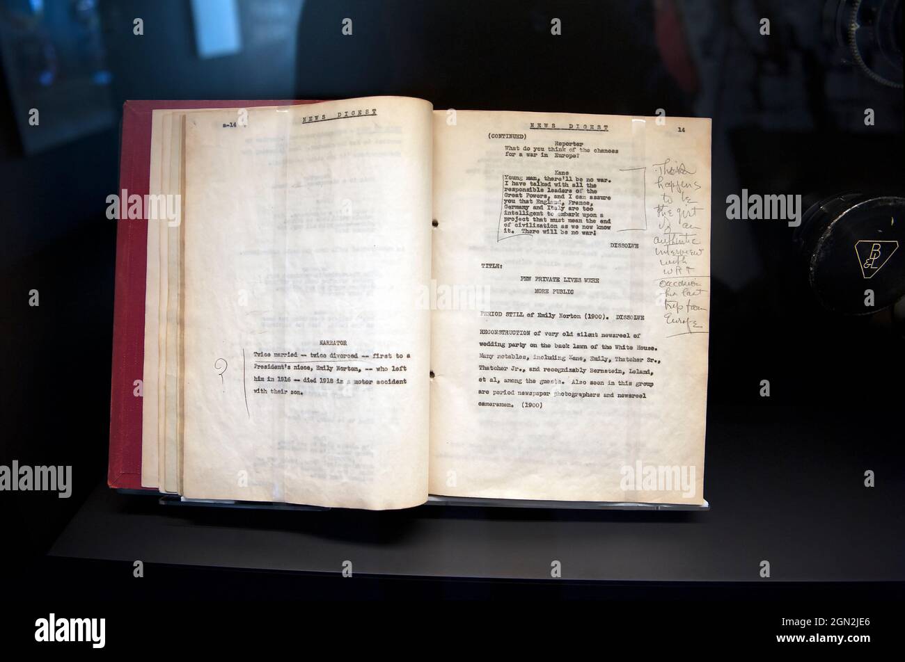 Script from the movie Citizen Kane on display at the Academy Museum of Motion Pictures, Los Angeles, California Stock Photo