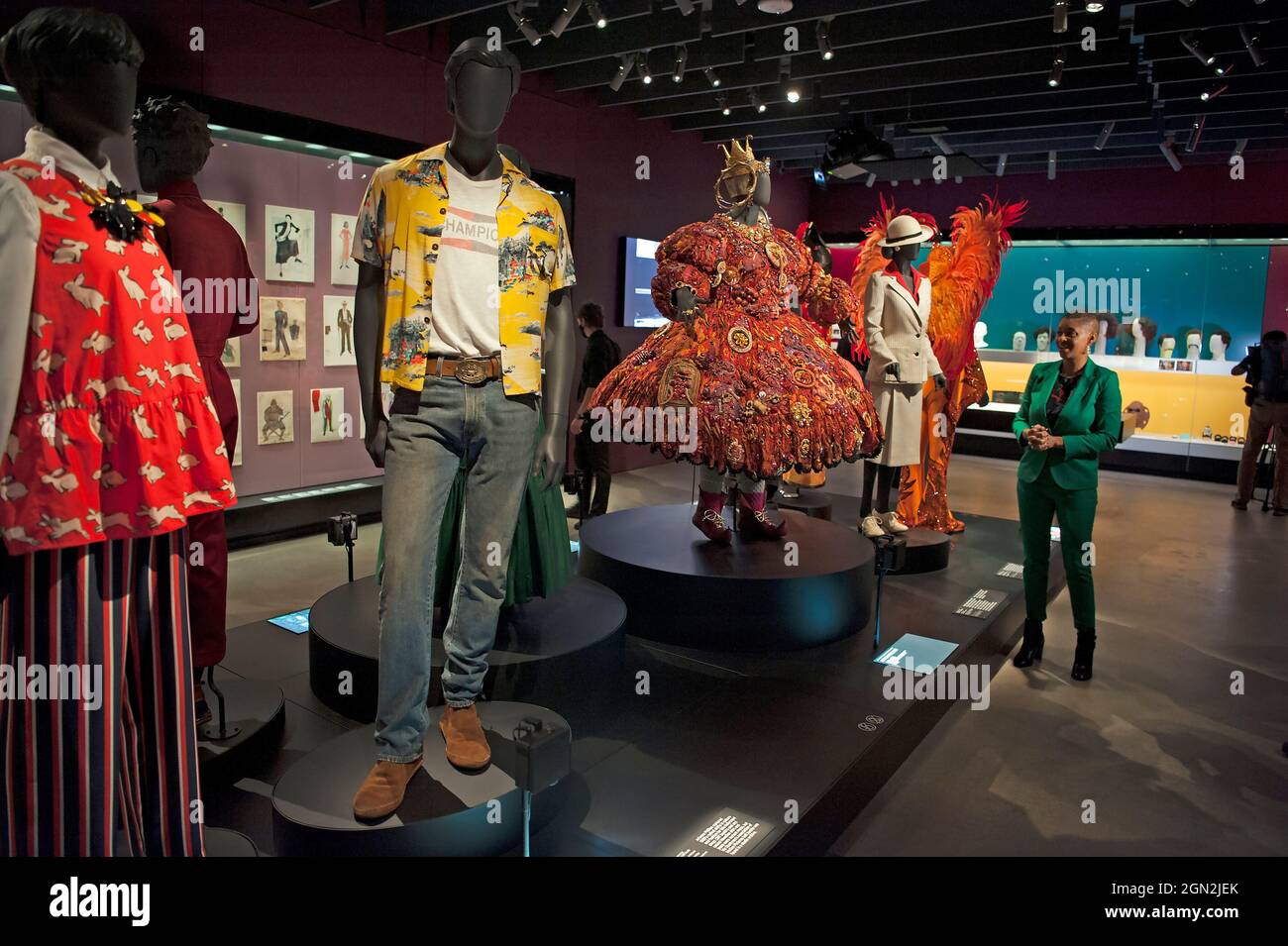Costumes including outfit worn by Brad Pitt in Once Upon A Time  in Hollywood at the Academy Museum of Motion Pictures, Los Angeles, California Stock Photo