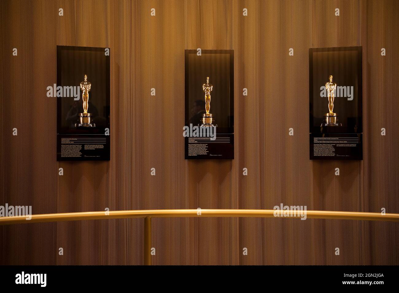 Oscar trophies on display at the Academy Museum of Motion Pictures, Los Angeles, California Stock Photo
