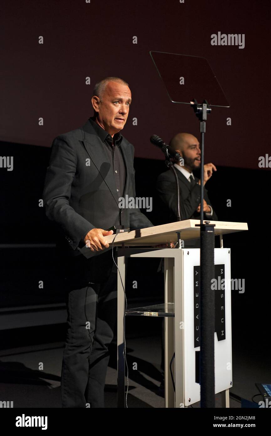 Tom Hanks speaking at the Academy Museum of Motion Pictures, Los Angeles, California Stock Photo