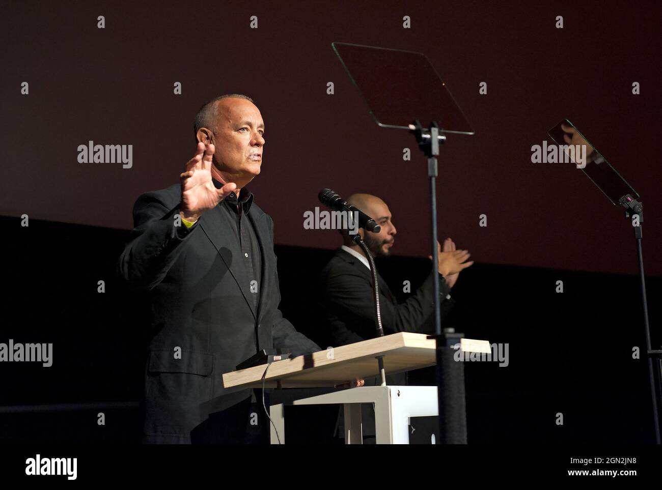Tom Hanks speaking at the Academy Museum of Motion Pictures, Los Angeles, California Stock Photo