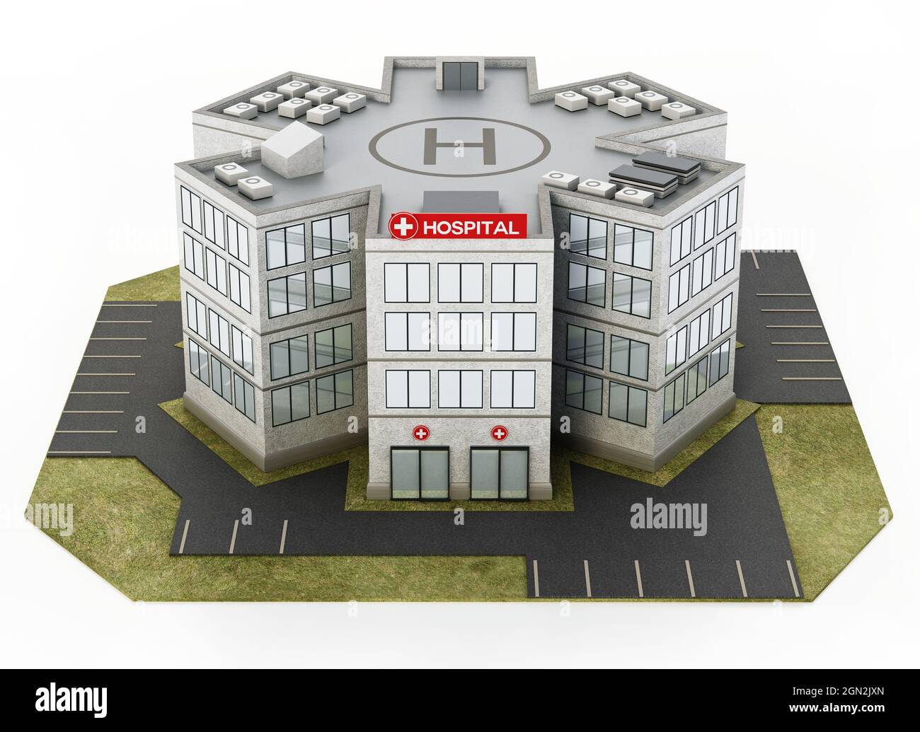 Generic hospital building isolated on white background. 3D illustration