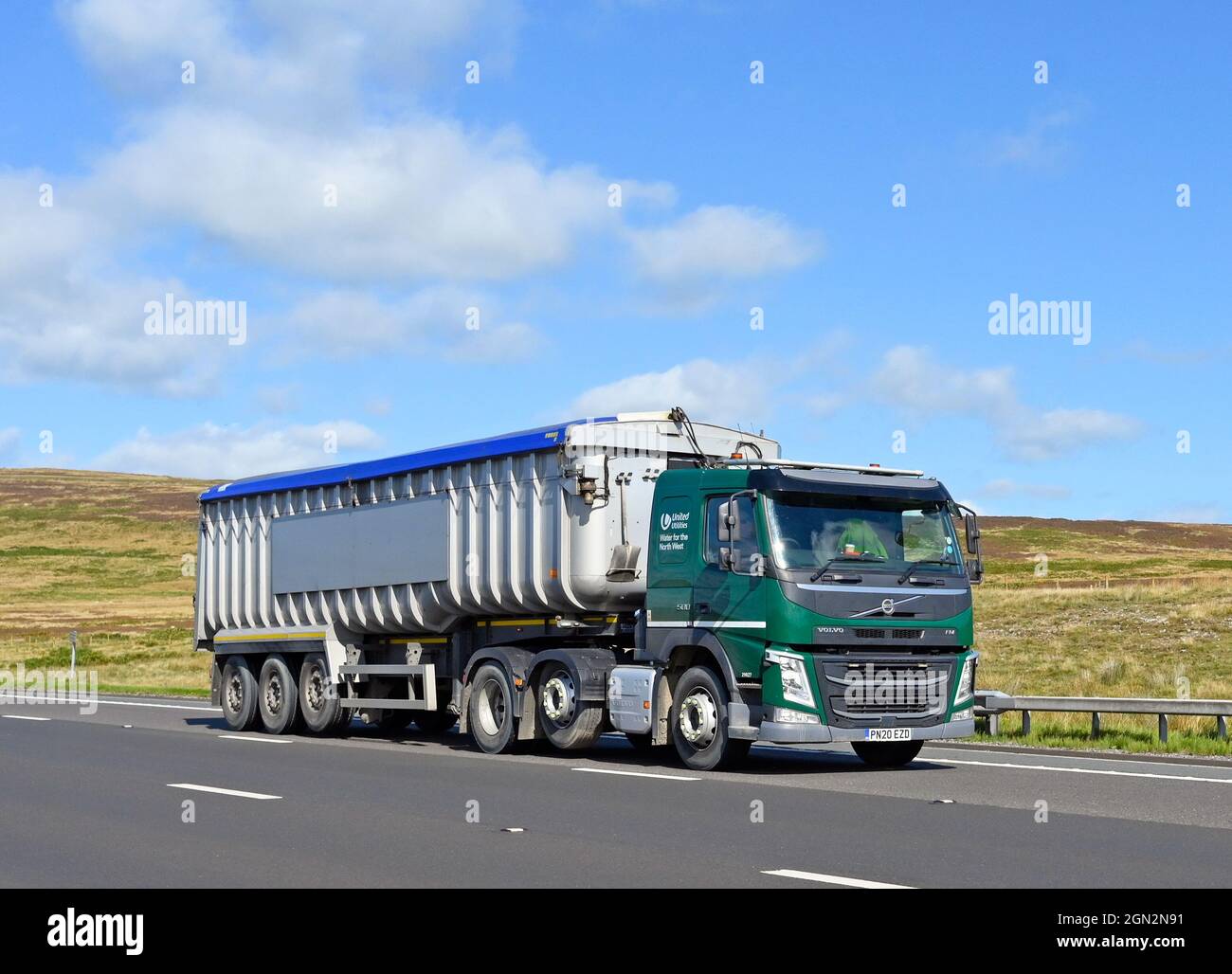 HGV. United Utilities. Water for the North West. M6 Motorway, Southbound. Shap, Cumbria, England, United Kingdom, Europe. Stock Photo