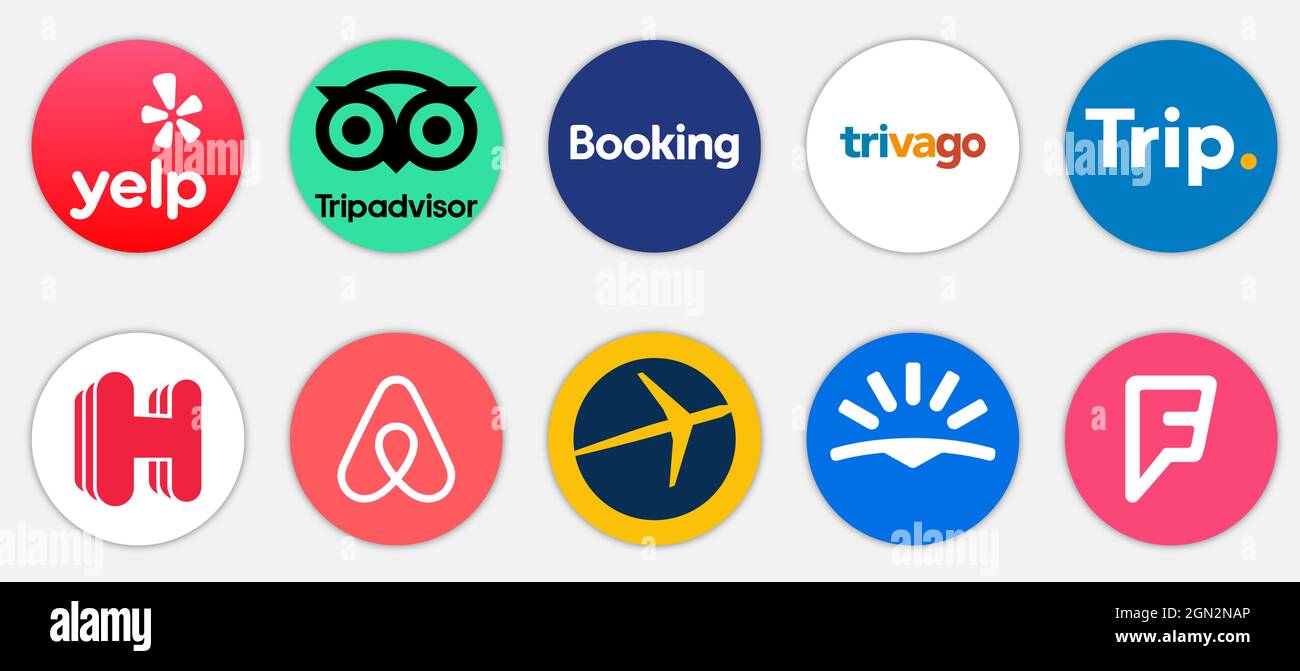 Vinnytsia Ukraine September 15 21 Online Travel Application Logos Tripadvisor Com Booking Com Airbnb Expedia Trivago Skyscanner Trip Com Stock Vector Image Art Alamy