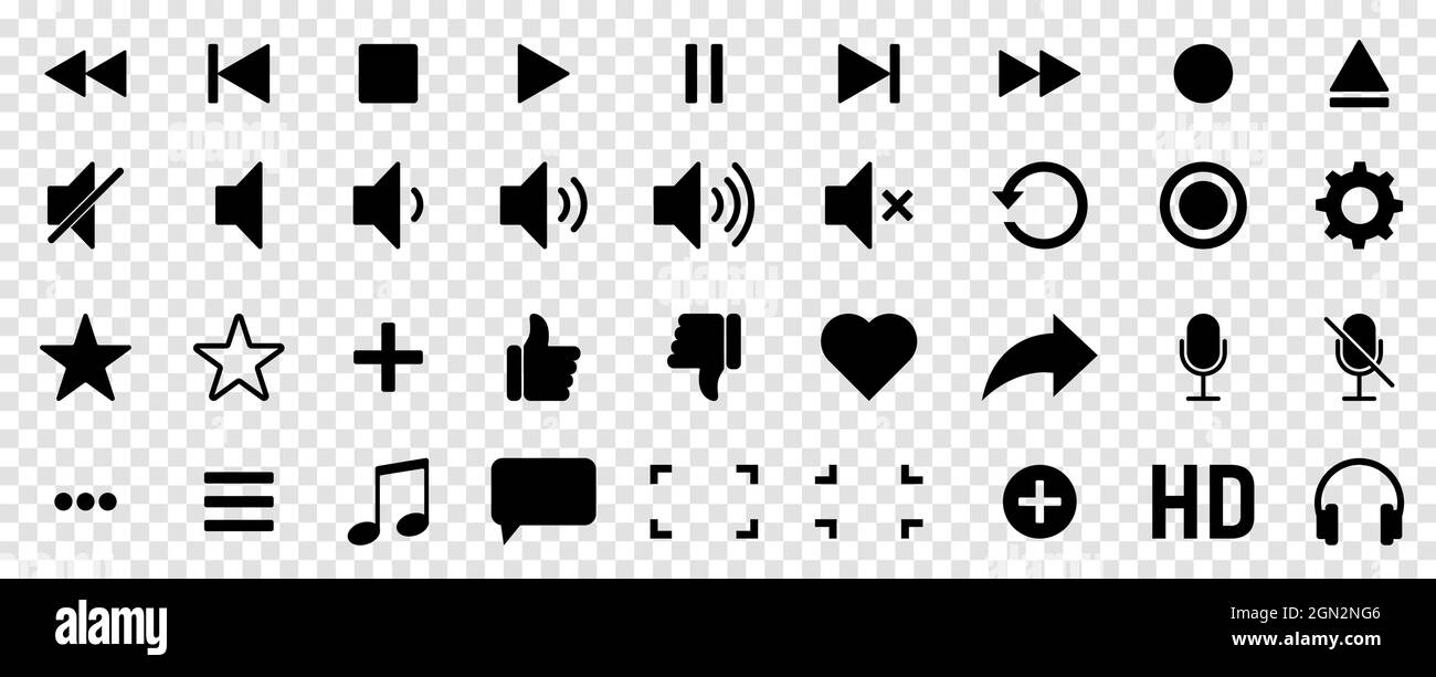 Media player icons. Can use for mobile and web design. Vector Illustration  isolated on transparent background Stock Vector Image & Art - Alamy