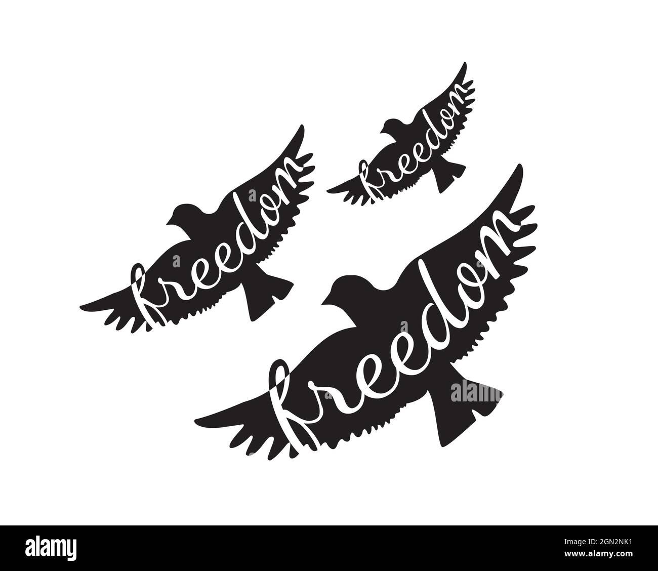 Flying birds silhouettes, synonym of freedom, vector. Flying birds