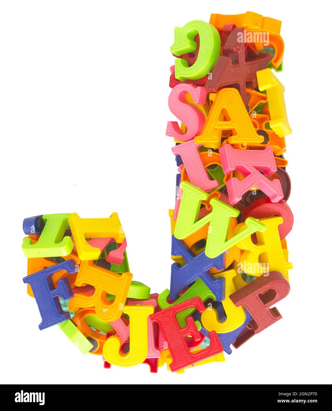 The Letter J with toy letters isolated on white Stock Photo