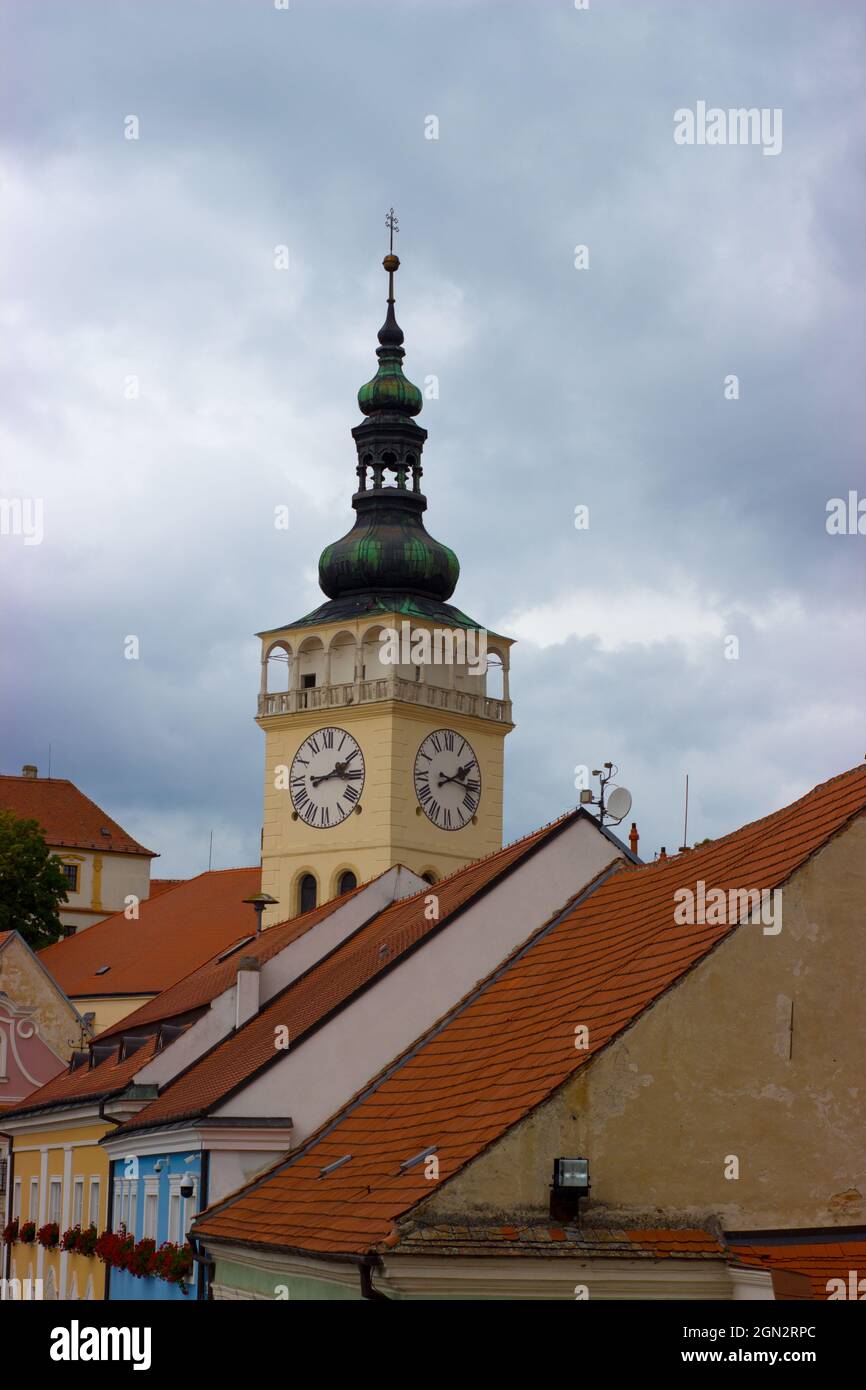 View of Church tower of Saint Wenceslas in Mikulov in the Czech Republic. Stock Photo