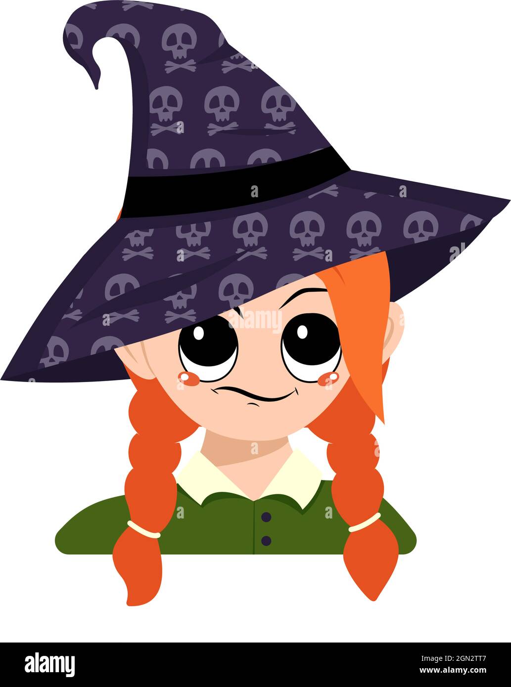 Avatar of girl with big eyes and suspicious emotions in a pointed witch ...